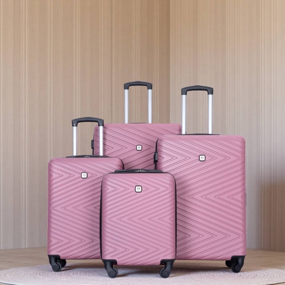 Angle. BreeBe - 4-Piece ABS Lightweight Suitcase Set with Rotating Wheels and TSA Lock - Pink.