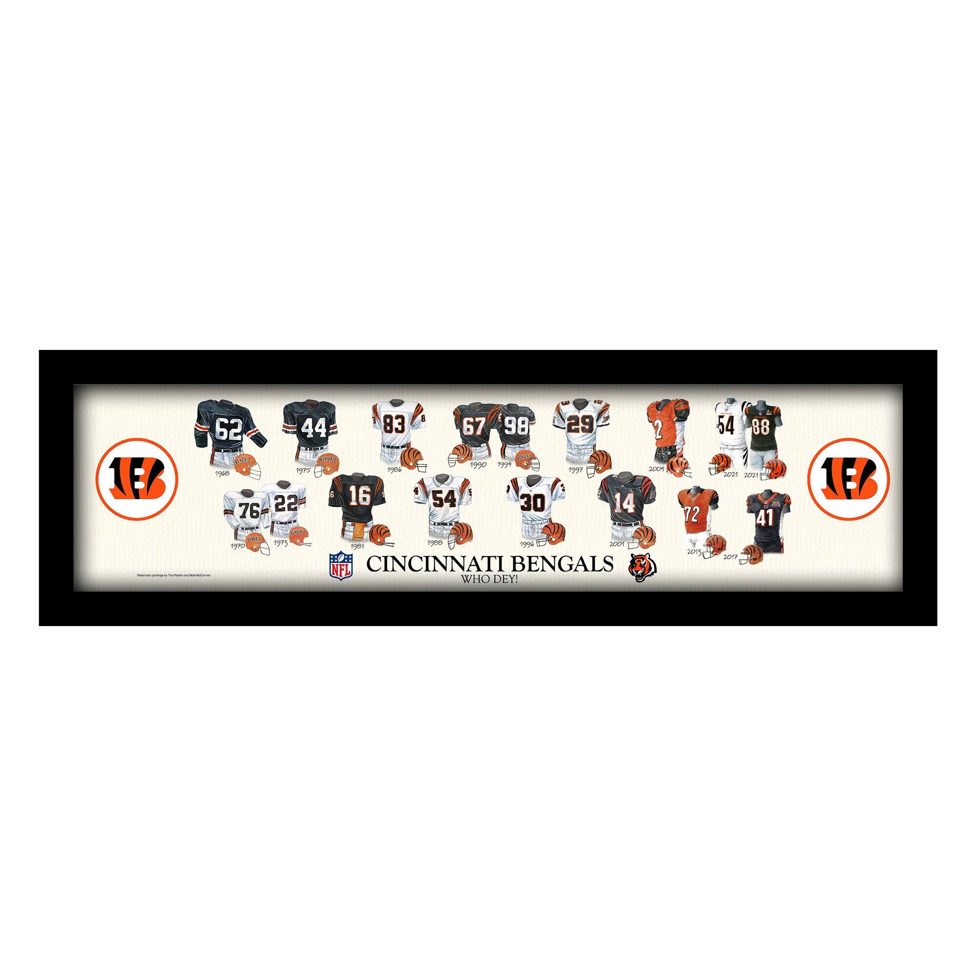 Cincinnati Bengals 12" x 36" Team Uniform Heritage Framed Wall Art