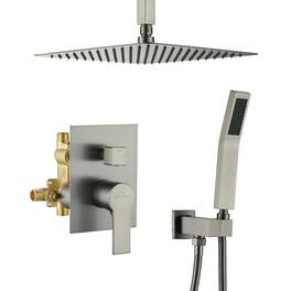 Boyel Living - 1-Spray Patterns with 2.5 GPM 12 in. Ceiling Mount Dual Shower Heads with Pressure Balance Valve - Brushed Nickel