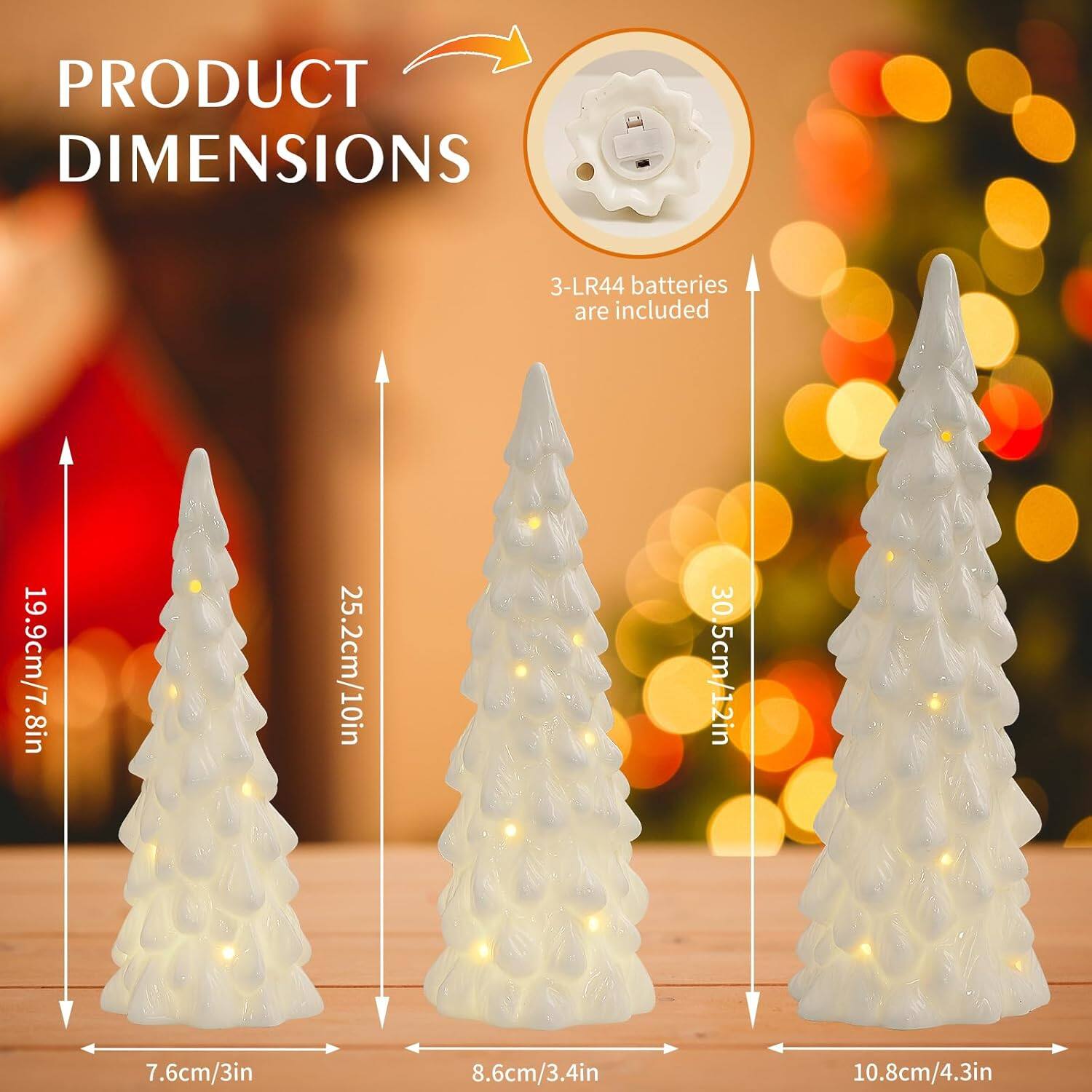 PRODUCT DIMENSIONS

3-LR44 batteries are included

- 19.9cm/7.8in
- 25.2cm/10in
- 30.5cm/12in

- 7.6cm/3in
- 8.6cm/3.4in
- 10.8cm/4.3in