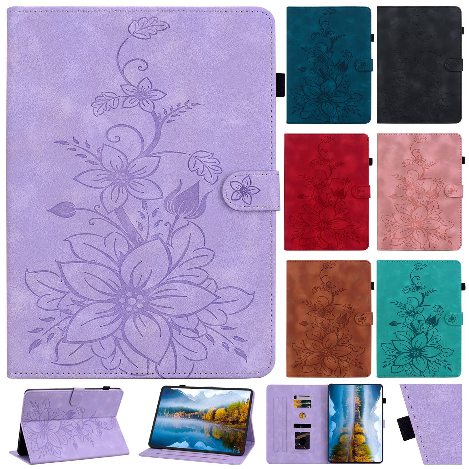 Left. Dteck - Case for Lenovo Tab M10 Plus (3rd Gen) 10.6-inch 2022 with Card Holder Kickstand,Embossed Pattern PU Leather Flip Cover - Purple.