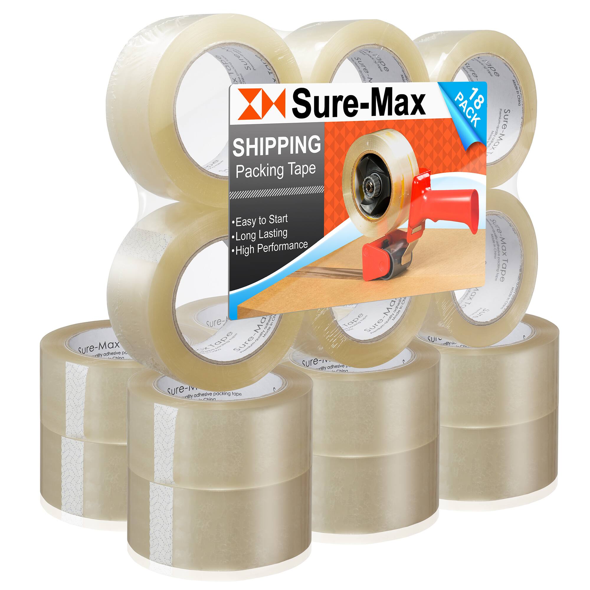 Sure-Max PACK 18  
SHIPPING  
Packing Tape  

- Easy to Start  
- Long Lasting  
- High Performance  

Sure-Max  
adhesive packing tape