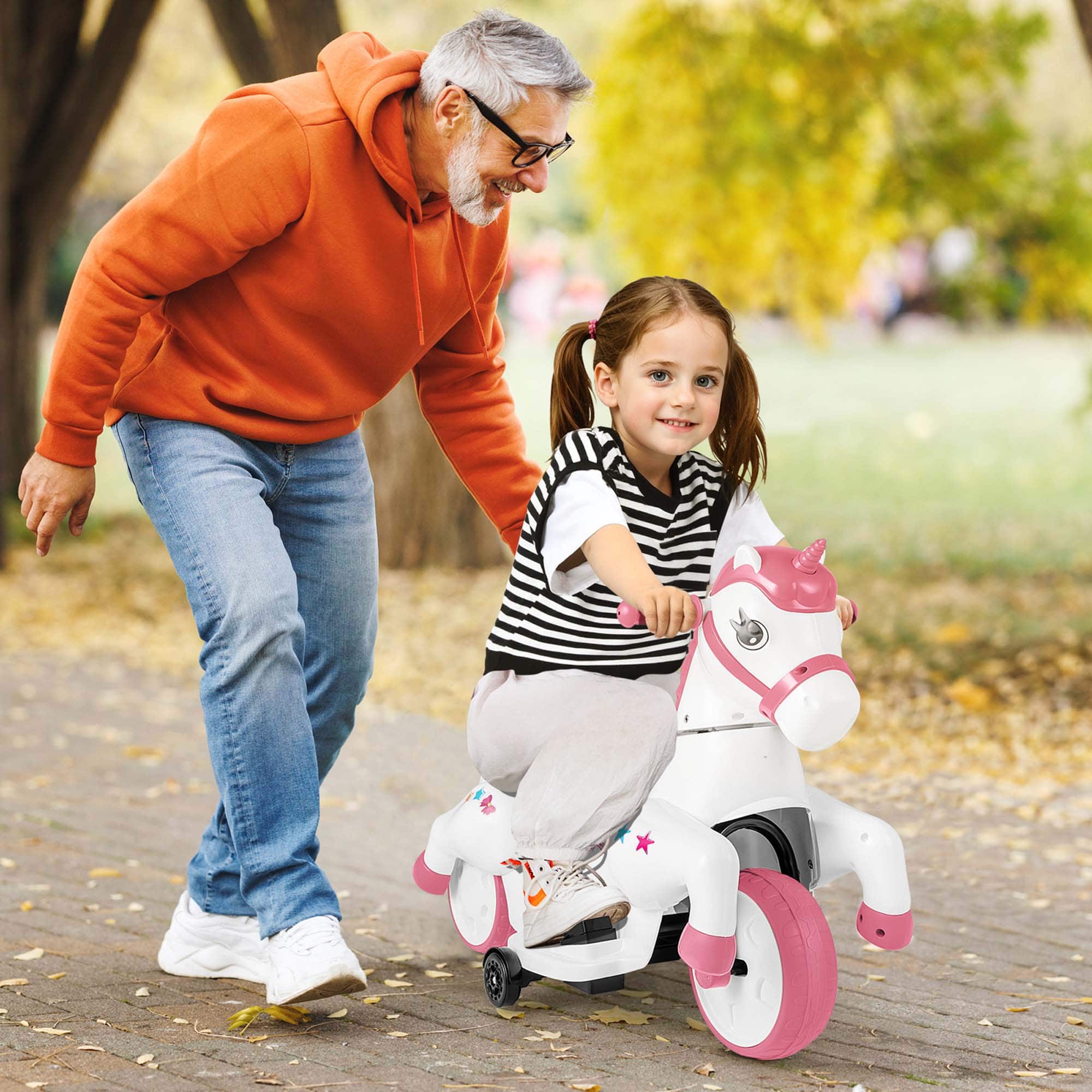 Alt View 1. Costway - Costway 12V Kids Ride on Unicorn Toy with Training Wheels Music One-button Start Horse Toy - Pink.