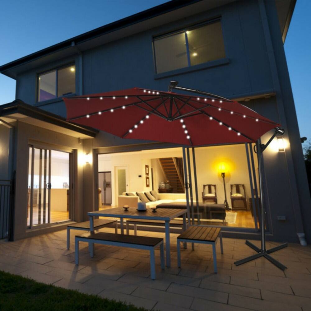Mondawe 10 Feet Solar Powered LED Patio Offset Umbrella 360° Rotation ...