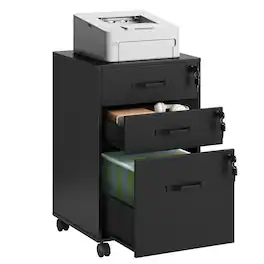 Songmics Home - Mobile File Cabinet, 3 Drawers Filing Cabinet with Wheels, for Home Office, for A4, Letter Sized Documents - Ink Black