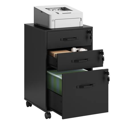 Front. Songmics Home - Mobile File Cabinet, 3 Drawers Filing Cabinet with Wheels, for Home Office, for A4, Letter Sized Documents - Ink Black.