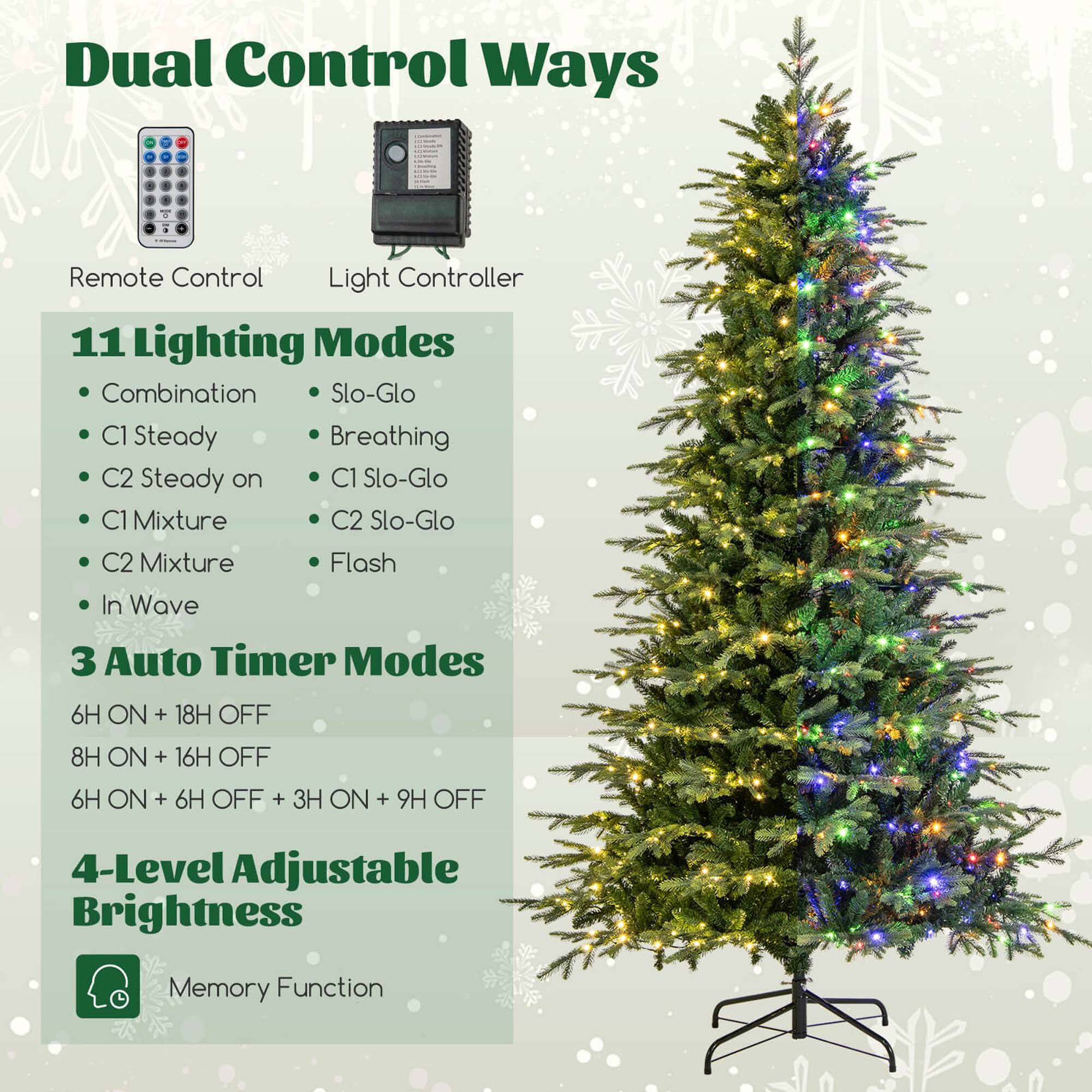 Dual Control Ways
Remote Control
Light Controller
11 Lighting Modes
Combination
Slo-Glo
C1 Steady
Breathing
C2 Steady on
C1 Slo-Glo
C1 Mixture
C2 Slo-Glo
C2 Mixture
Flash
In Wave
3 Auto Timer Modes
6H ON + 18H OFF
8H ON + 16H OFF
6H ON + 6H OFF + 3H ON + 9H OFF
4-Level Adjustable Brightness
Memory Function