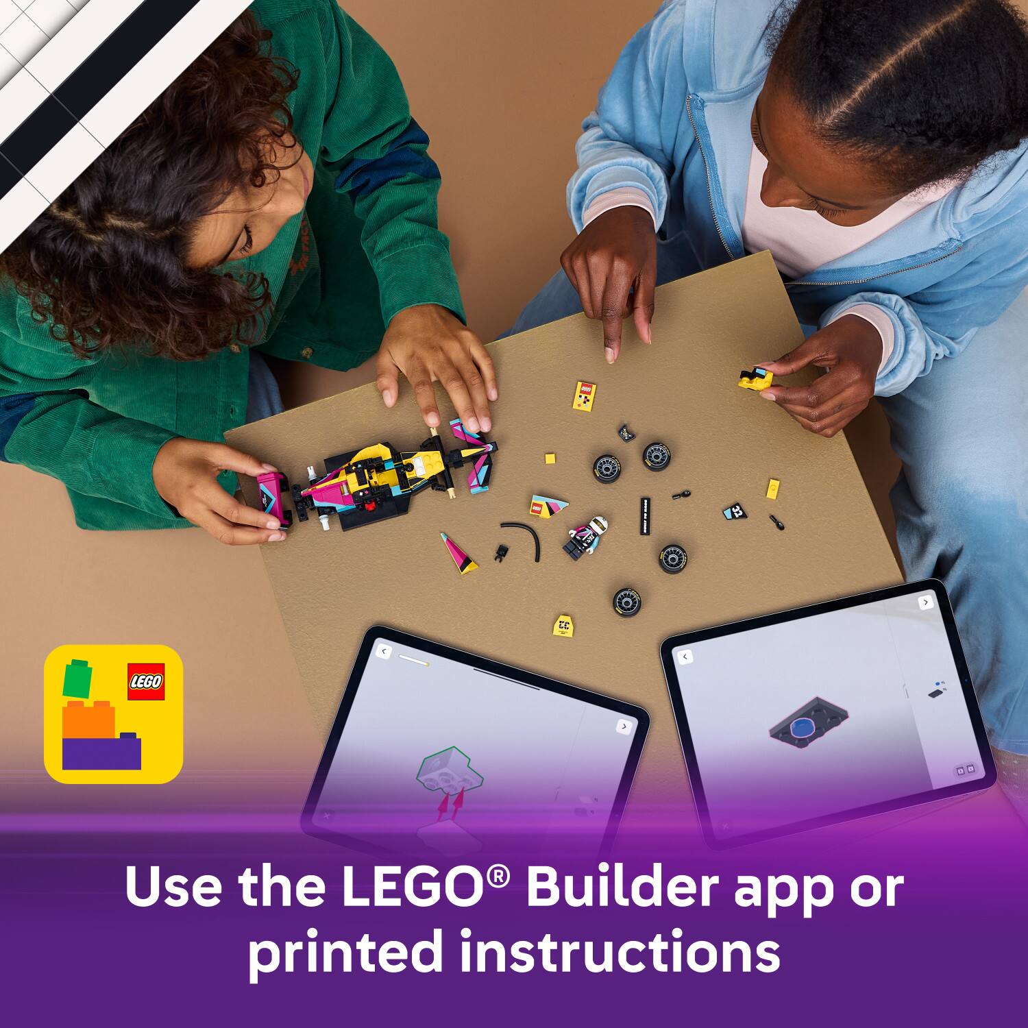 Use the LEGO® Builder app or printed instructions