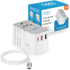 CepTics
Universal Travel Adapter
70W
For use in over 150 countries
Universal Outlet
USB C (5V-2A)
3 Cable
70W
GaN