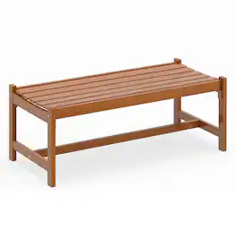 Gymax - 44'' Patio Wood Bench Solid Hardwood Dining Bench w/Teak Oil Finish Curved Seat - Brown