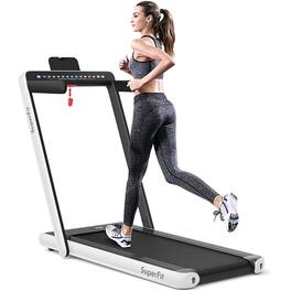 Pefilos - 2-in-1 Electric Motorized Health and Fitness Folding Treadmill with Dual Display and Speaker- Home Fitness - White