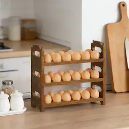 Oumilen - 3-Tier Stackable Solid Wood Egg Holder, Brown - Brown