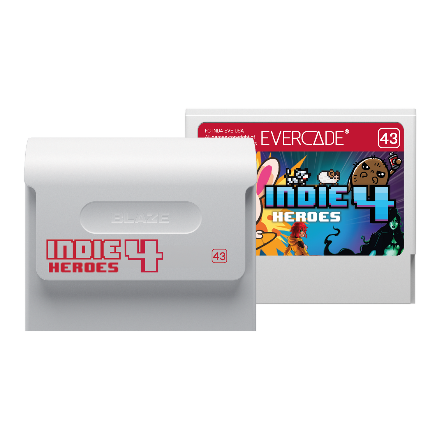 FG-IND4-EVE-USA  
All games compatible with EVERCADE d 43 BLAZE  
INDIE 4 HEROES  
43