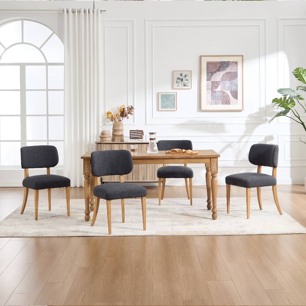 Alt View 6. Loheer - Loheer Wooden Dining Chairs Set of 2 Dark Grey Fabric Upholstered Modern Farmhouse Kitchen Chairs for Small Space - Dark Grey.