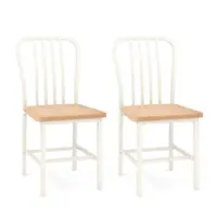 Costway Dining Chairs Set of 2 High Back Chairs Metal Frame Footrests Kitchen - White/Natural - Front_Zoom
