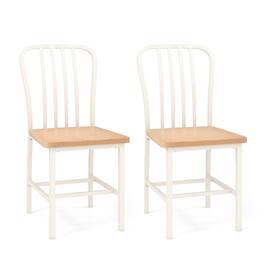 Costway - Dining Chairs Set of 2 High Back Chairs Metal Frame Footrests Kitchen - White/Natural
