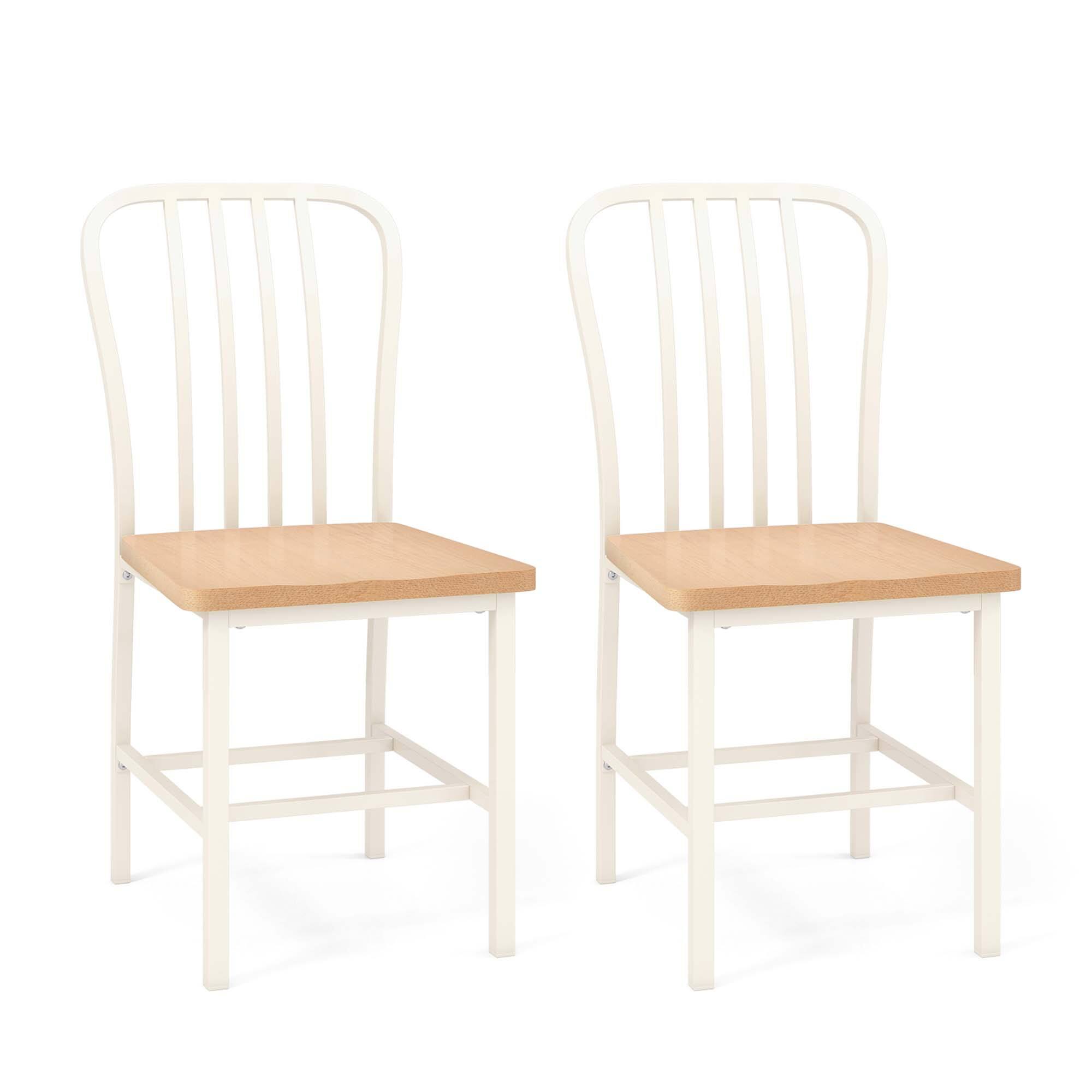 Front. Costway - Dining Chairs Set of 2 High Back Chairs Metal Frame Footrests Kitchen - White/Natural.