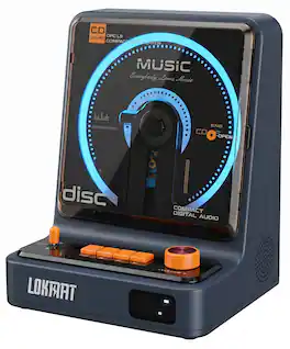 LOKMAT - CD211 Portable Retro CD player with HiFi Speakers, Bluetooth 5.3, Micro SD/AUX interface, 6 Light Modes for Outdoor/Home - Black