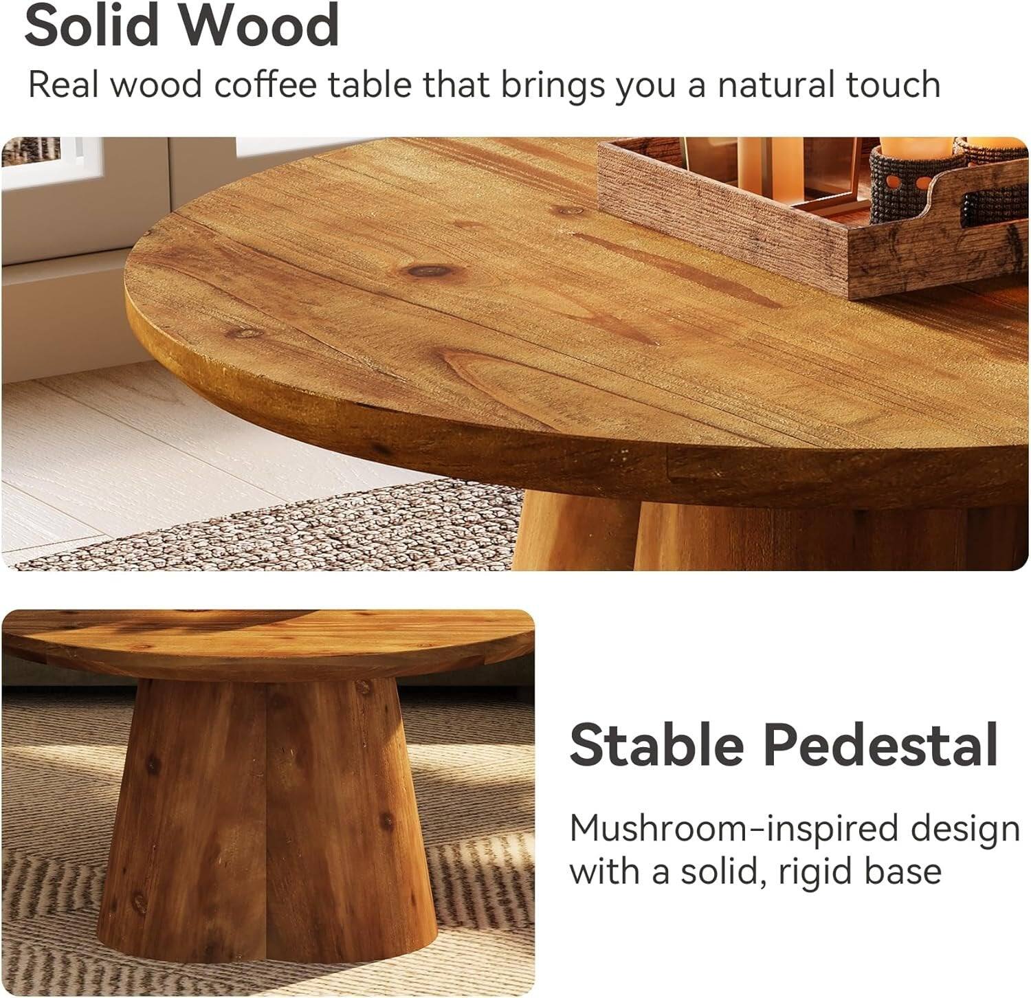 Tribesigns Solid Wood Coffee Table with Space Saving Design and Round ...