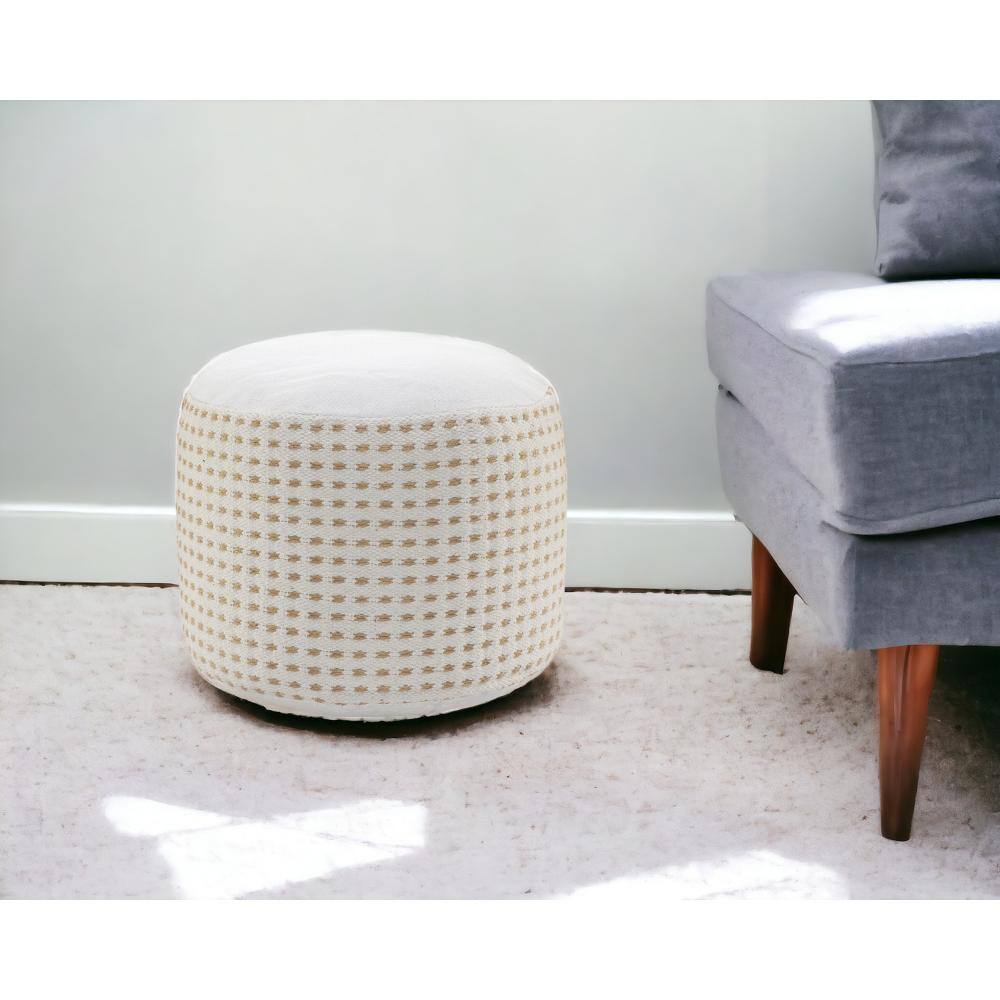 Back. Hivvago - Hivvago 18 Inch Jute Blend Round Geometric Pouf Ottoman - White.