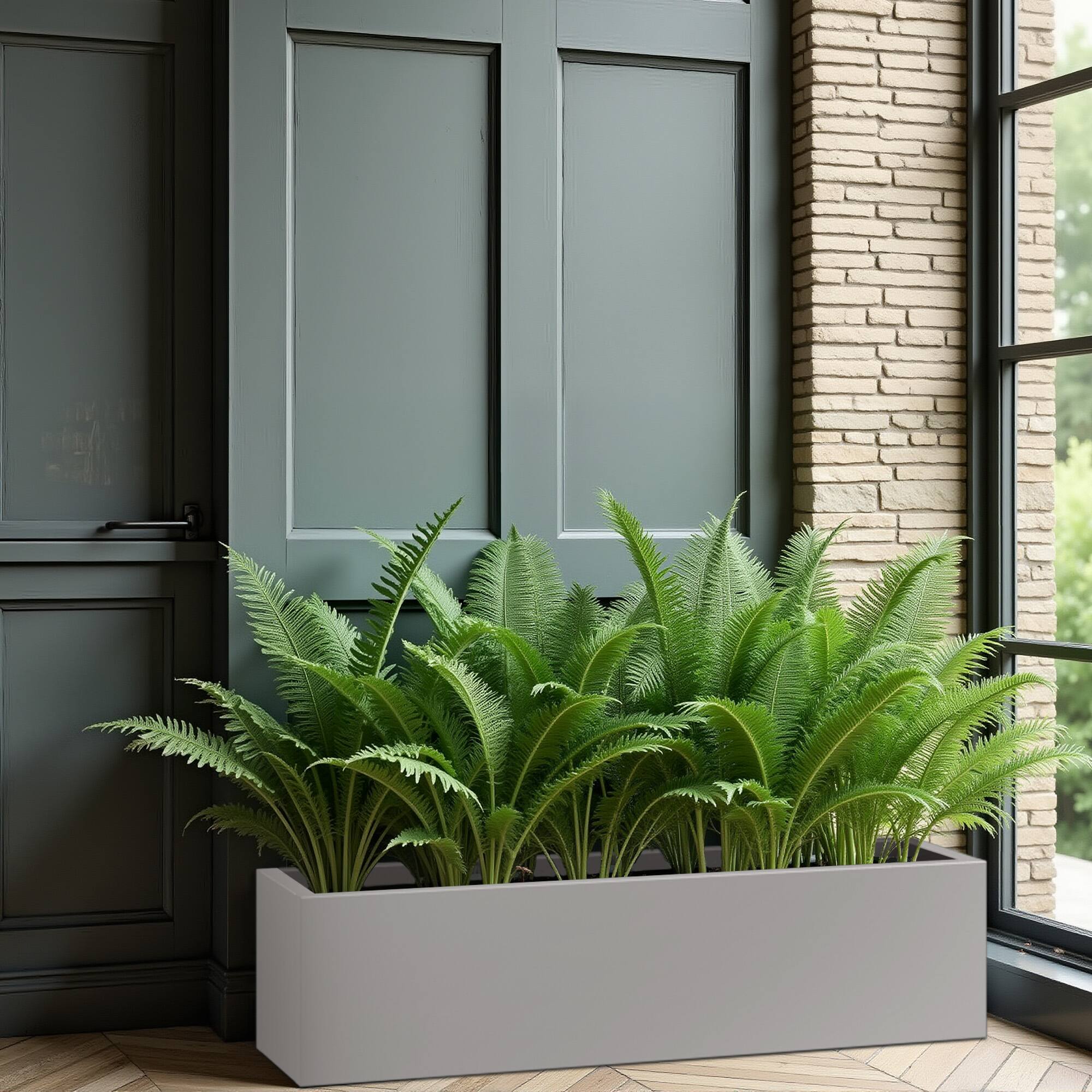 Alt View 2. PexFix - 35.8 in. W Outdoor Metal Rectangular Planter Box with Drainage – Garden Raised Bed for Herbs, Vegetables, and Flowers - Gray.