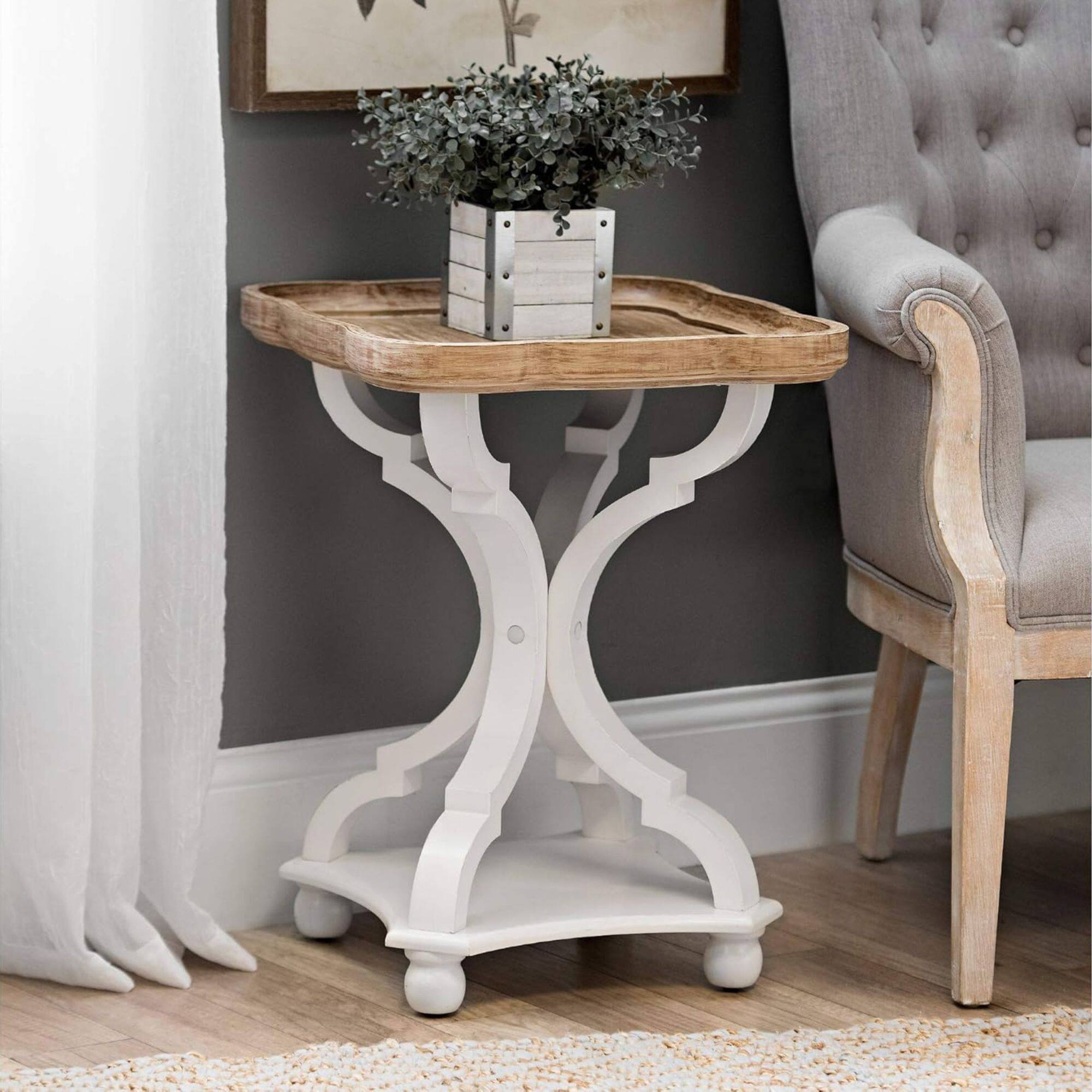 Alt View 8. COZAYH - COZAYH Square Rustic Wooden Accent Tray Top Nightstand Side Table, White Legs - Wood, White.