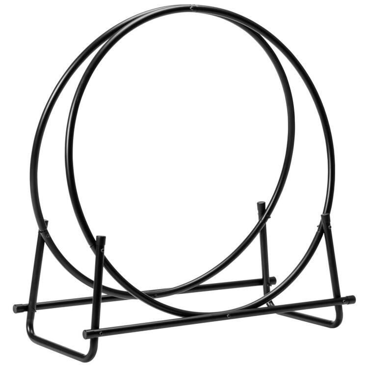 Front. Mondawe - 30 Inch Tubular Steel Log Hoop Firewood Storage Rack - Black.