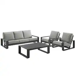 Modway - Lirienne 4-Piece Outdoor Patio Aluminum Furniture Set - Powder-Coated Frame, Foam-Cushioned Seats - Light Gray