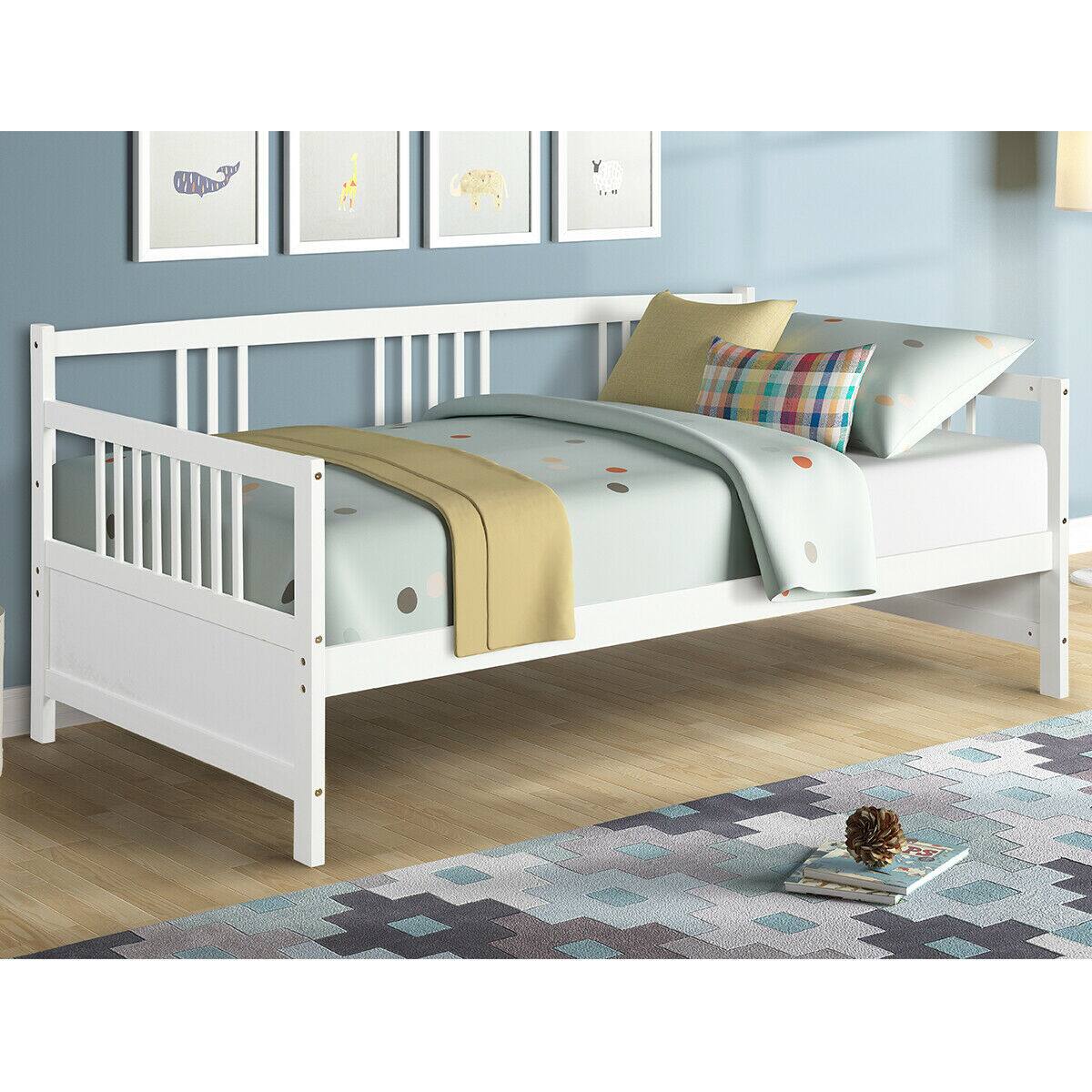 Alt View 1. Costway - Costway Twin Size Wooden Slats Daybed Bed Sofa Support Platform Sturdy W/Rails White - White.