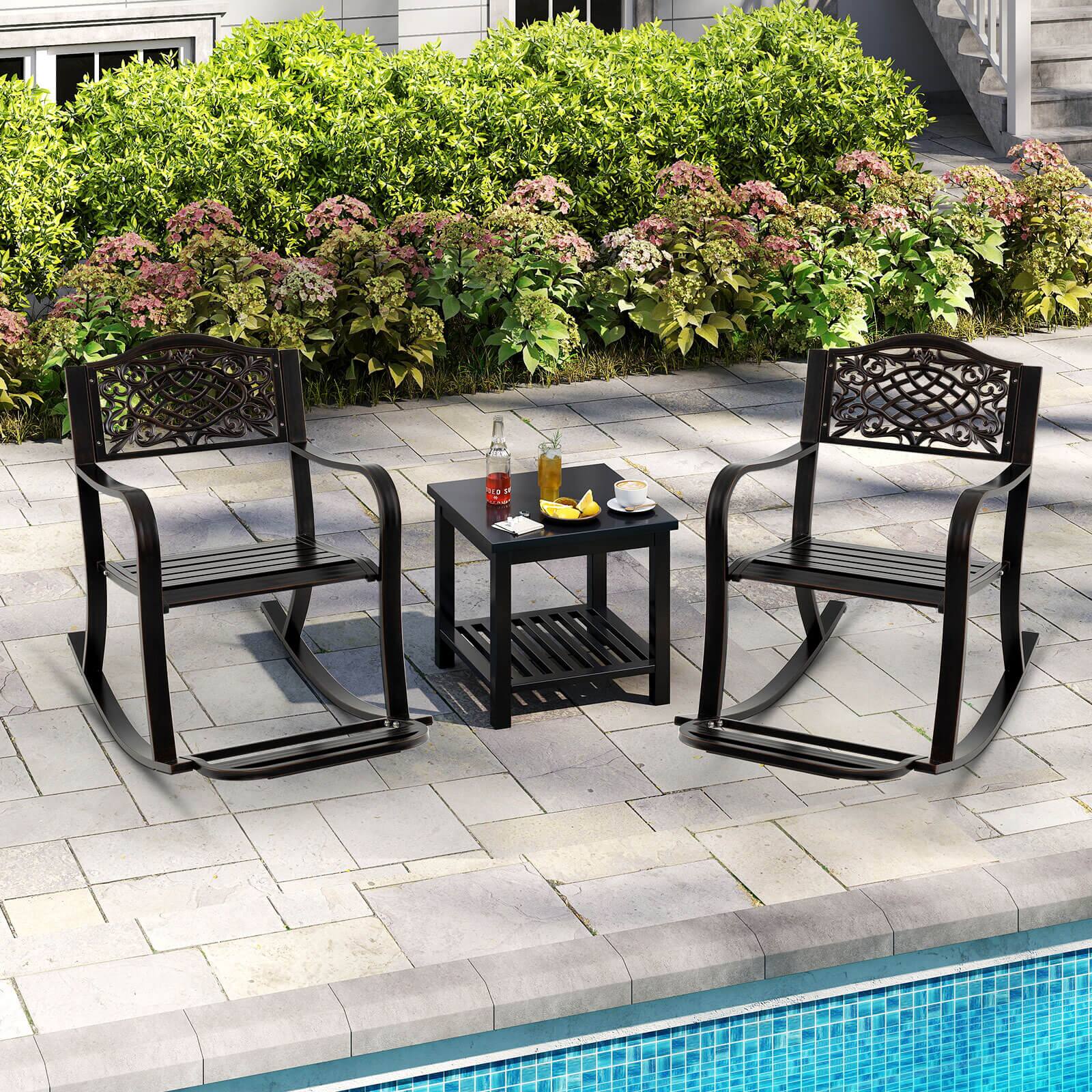 Alt View 4. Costway - Costway 1 PCS Patio Rocking Chair Outdoor Cast Aluminum Rocker with Footrest & Backrest - Antique Brown.