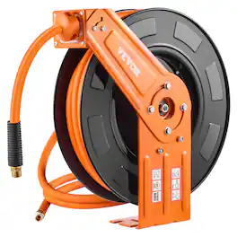 VEVOR - Retractable Air Hose Reel, 1/2 IN x 50 FT Hybrid Air Hose Max 300PSI, Air Compressor Hose Reel Auto-Rewind - Orange + Black