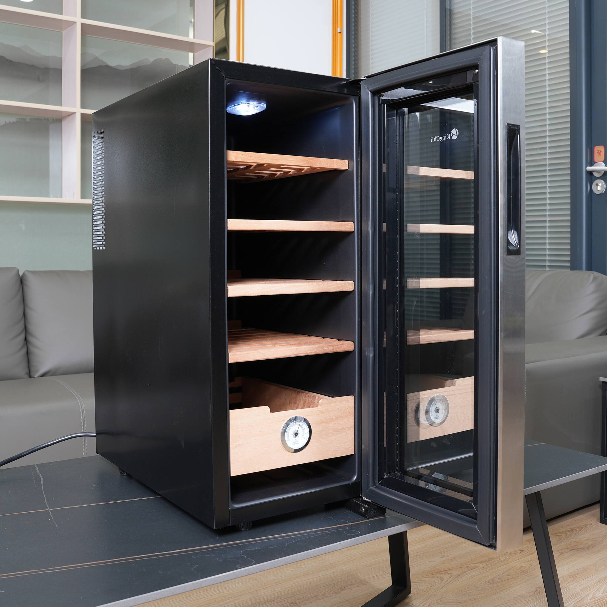 Alt View 1. KingChii - 33L Thermoelectric Cigar Humidor Storage Cabinet with Temp Control, Spanish Cedar Shelves and Hygrometer(250 Capacity) - Black.
