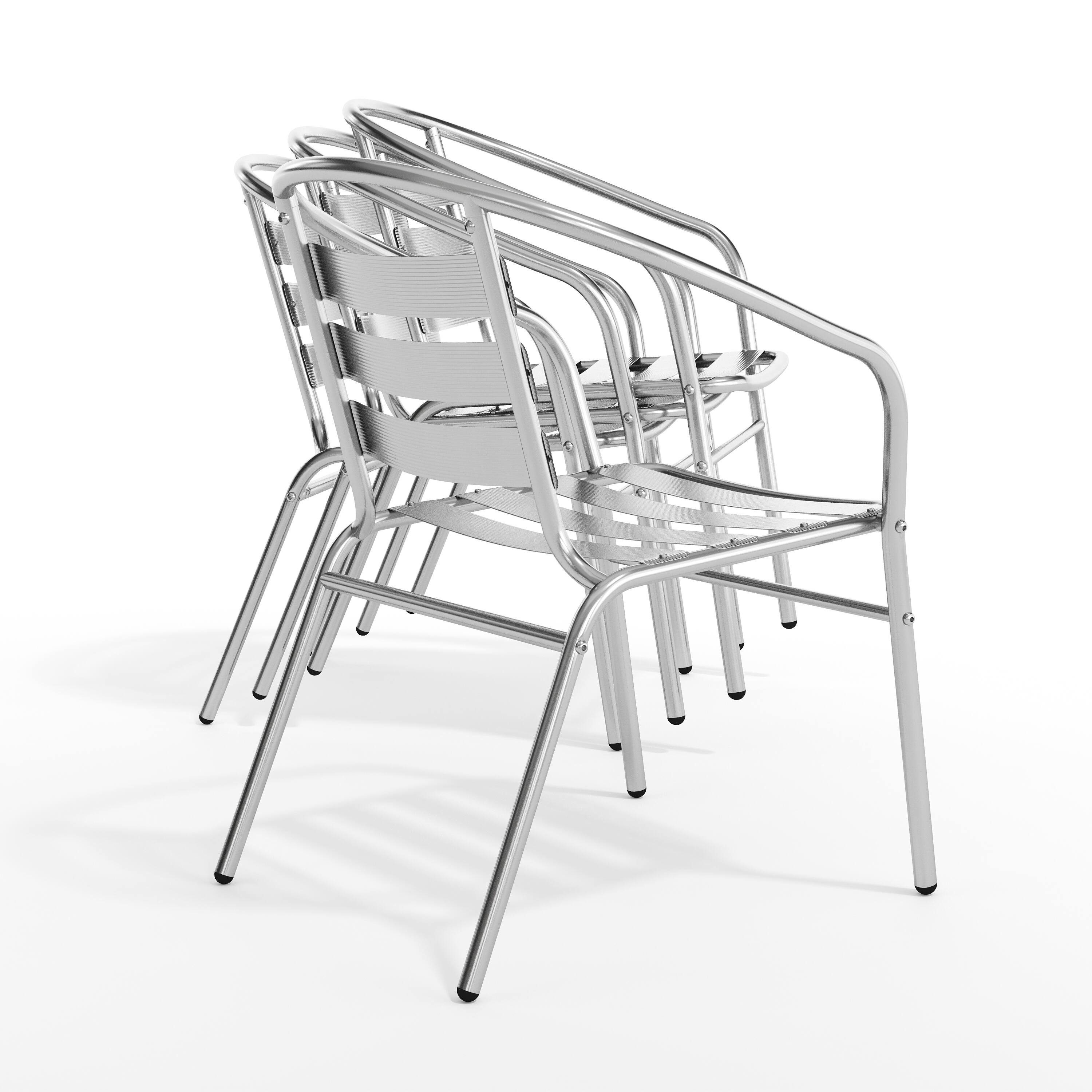 Alt View 9. Emma + Oliver - 4 Pack Aluminum Commercial Indoor-Outdoor Restaurant Stack Chair with Triple Slat Back - Aluminum.