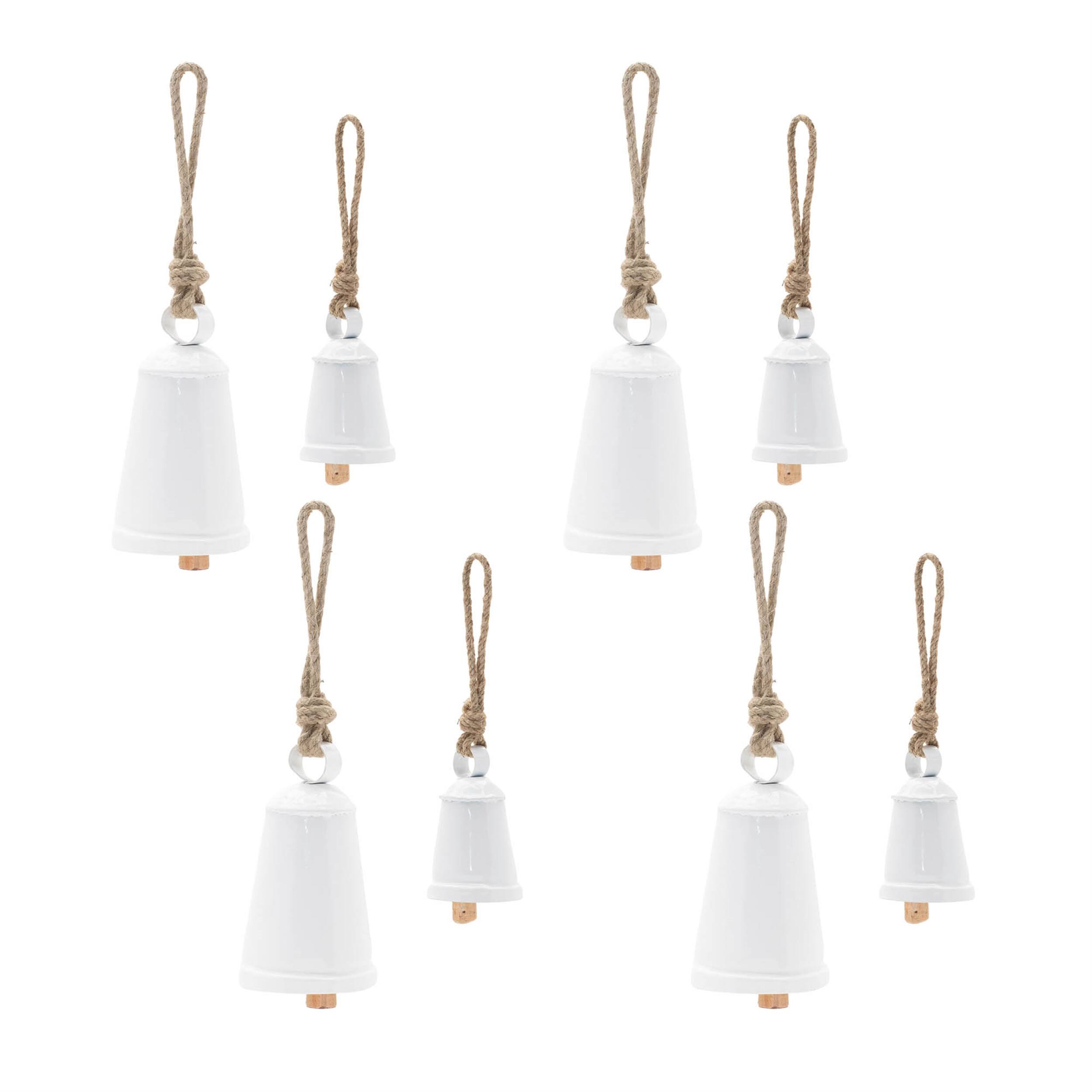 Back. BreeBe - Rustic Metal Bell Ornament (Set of 8) - White, Beige.
