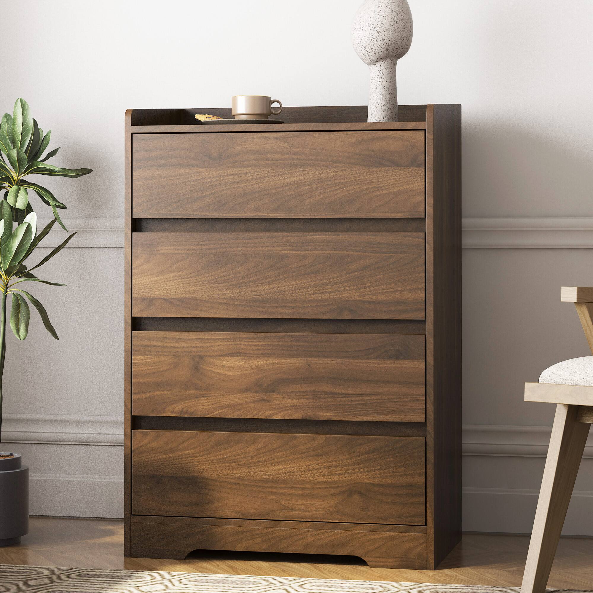 Left. Forest'nSky - Brown Wood 4 drawer 25.59 in. Wide Chest of Drawers with Sturdy Frame for Living Room - Brown.