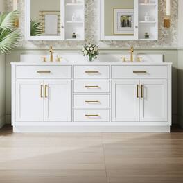 WELLFOR - 80" Solid Wood Bathroom Vanity with Double Sink, 4 Soft-Close Doors, 6 Drawers& Cultured Marble Countertop - White