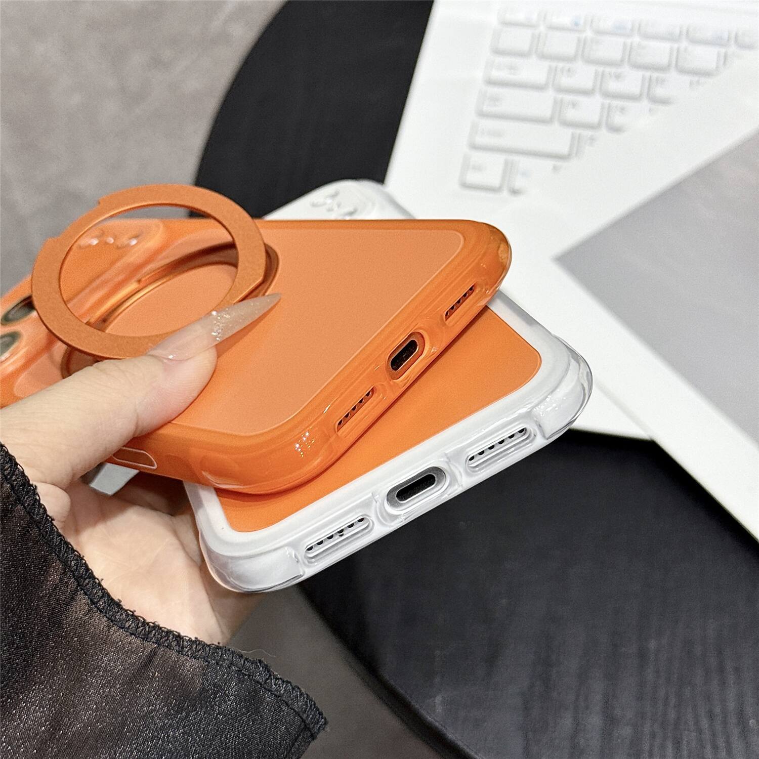 Left. Dteck - for Apple iPhone 17 Pro Max Magnetic Case with Ring Stand,Matte Back Shockproof PC TPU Cover Bulit in Full Lens Cover - Red.
