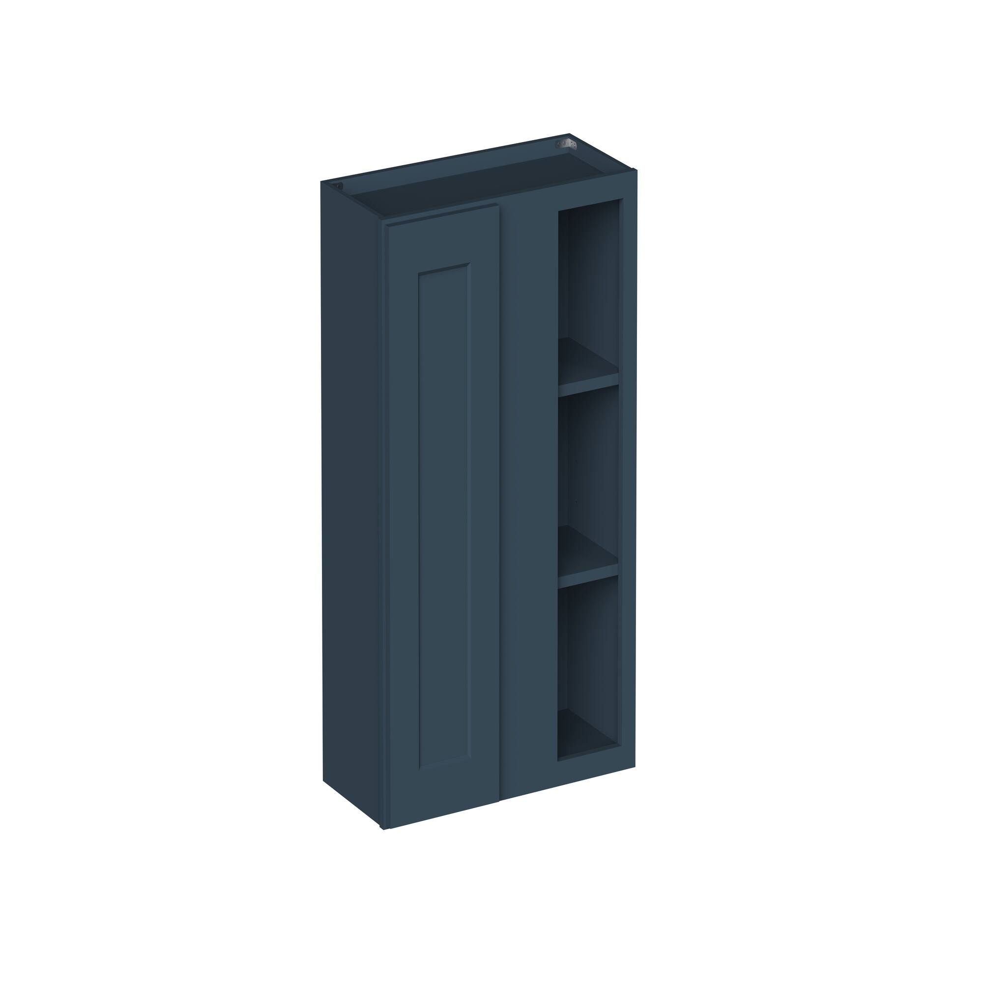 Angle. Boyel Living - 27-in W x 36-in H x 12-in D Shaker RTA Kitchen Corner Wall Cabinet with Soft-Close - Charcoal Blue.