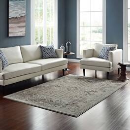 Modway - Enye Distressed Vintage Floral Lattice Area Rug - Brown and Silver Blue