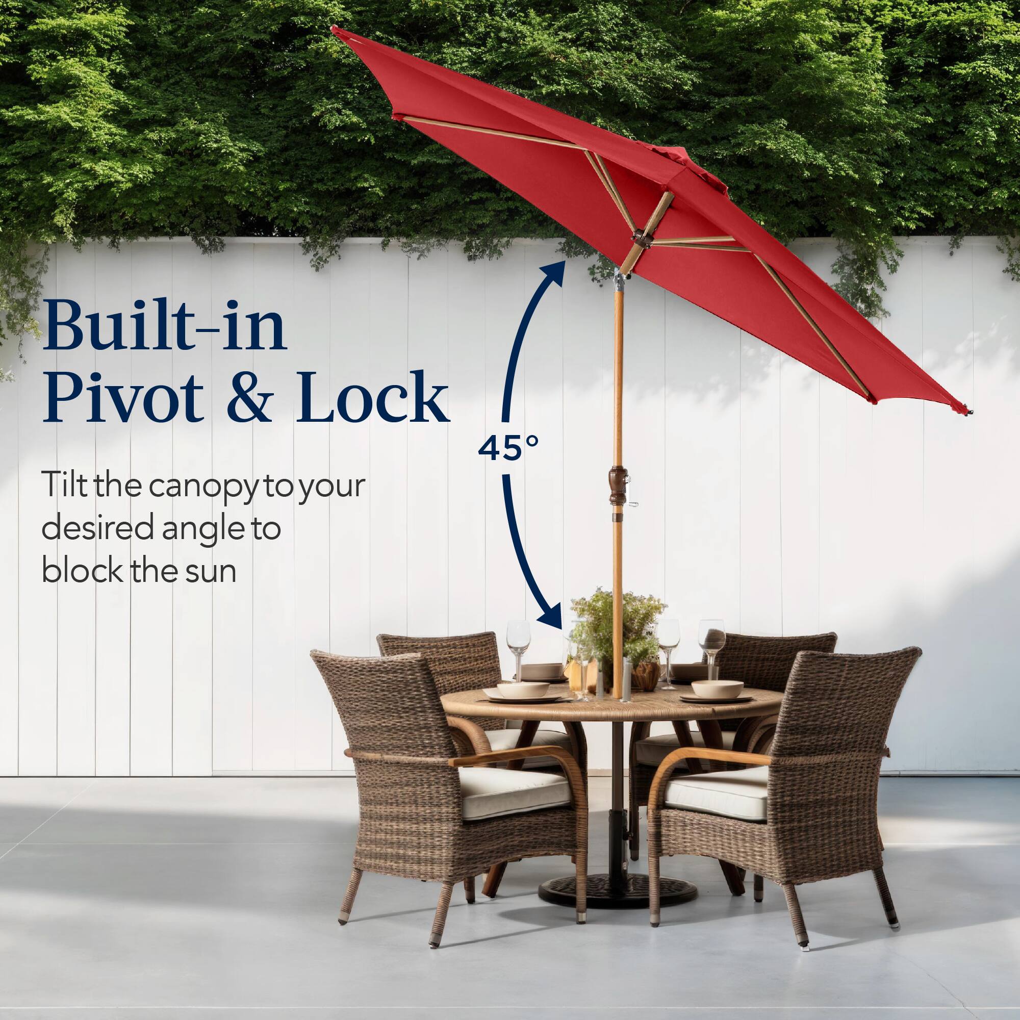 Built-in Pivot & Lock 45°

Tilt the canopy to your desired angle to block the sun.