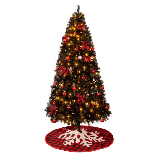 Winado - 7.5 FT Christmas Tree with Lights, Skirt, Ornaments for In/Outdoor Holiday Decoration - Black & Red