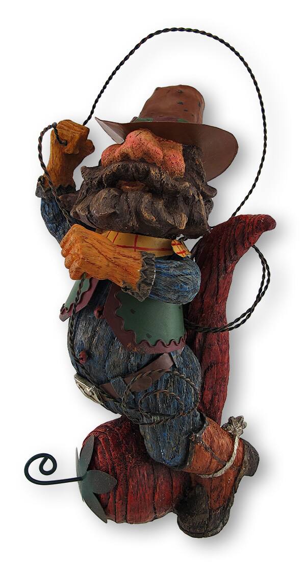 Front. Zeckos - Whimsical Cowboy Riding Chili Pepper Twirling Lasso Statue - Brown.