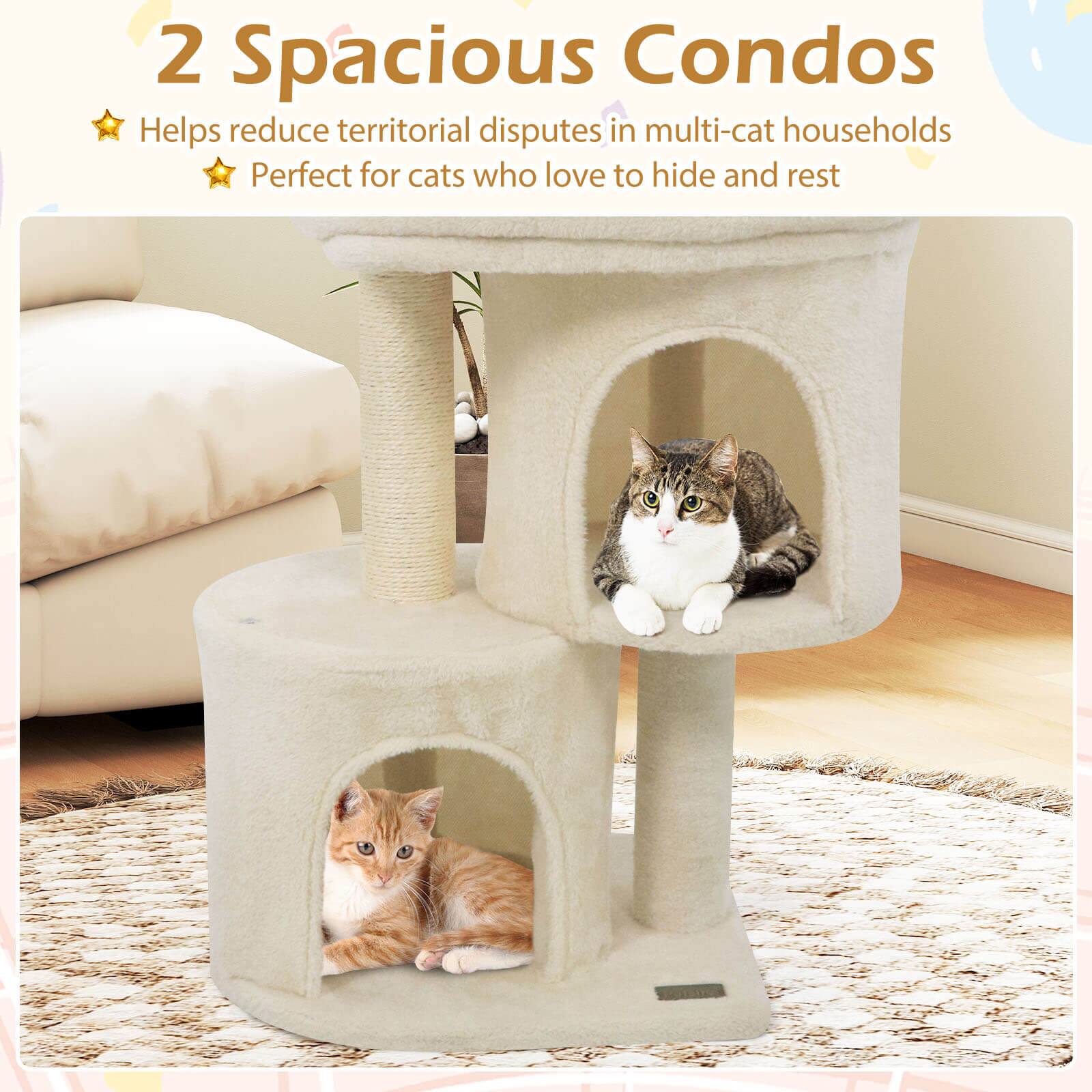 2 Spacious Condos

- Helps reduce territorial disputes in multi-cat households
- Perfect for cats who love to hide and rest