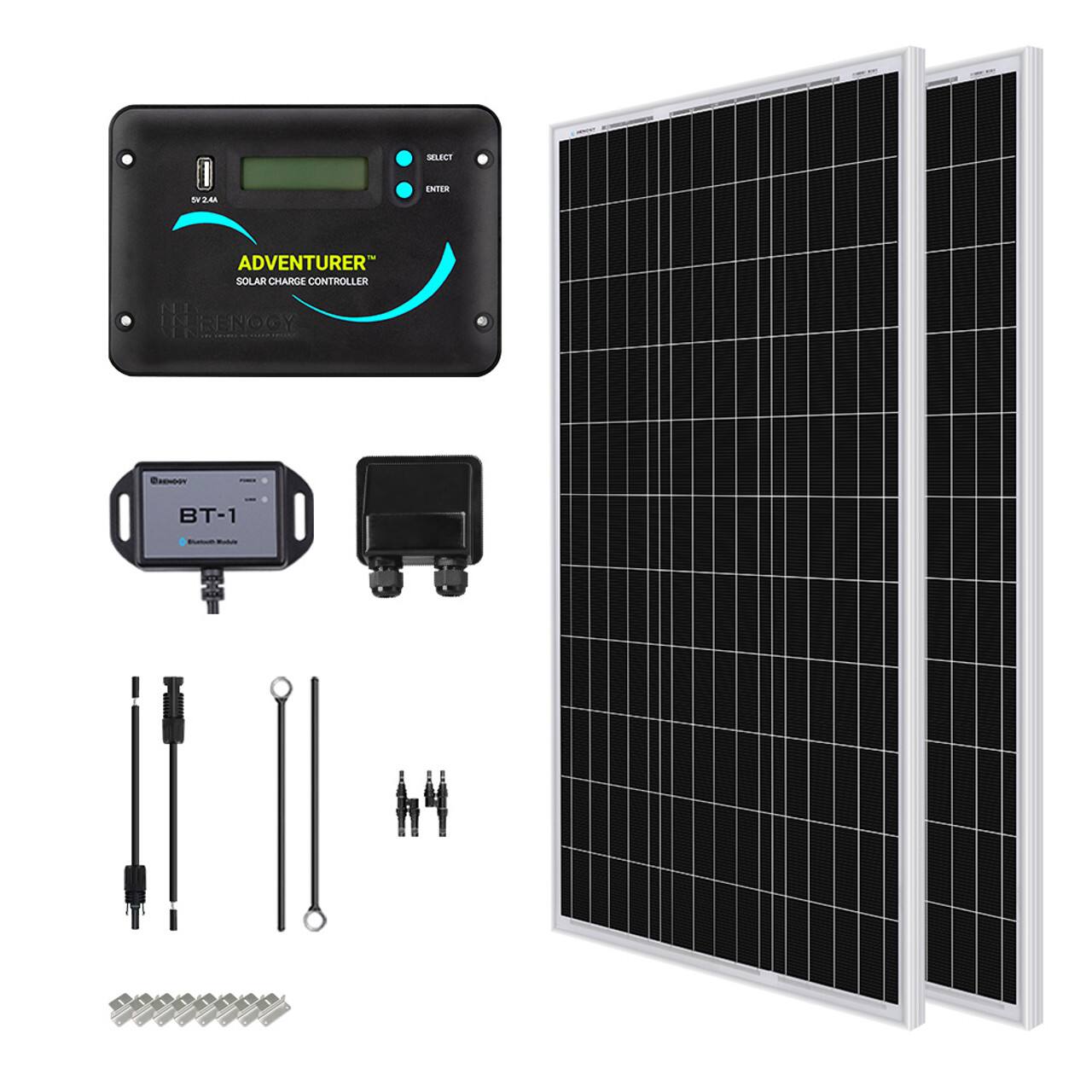 Renogy - 200 Watt 12 Volt Monocrystalline Solar Kit w/ 2 Pcs 100W Solar Panel and 30A PWM Charge Controller - Black