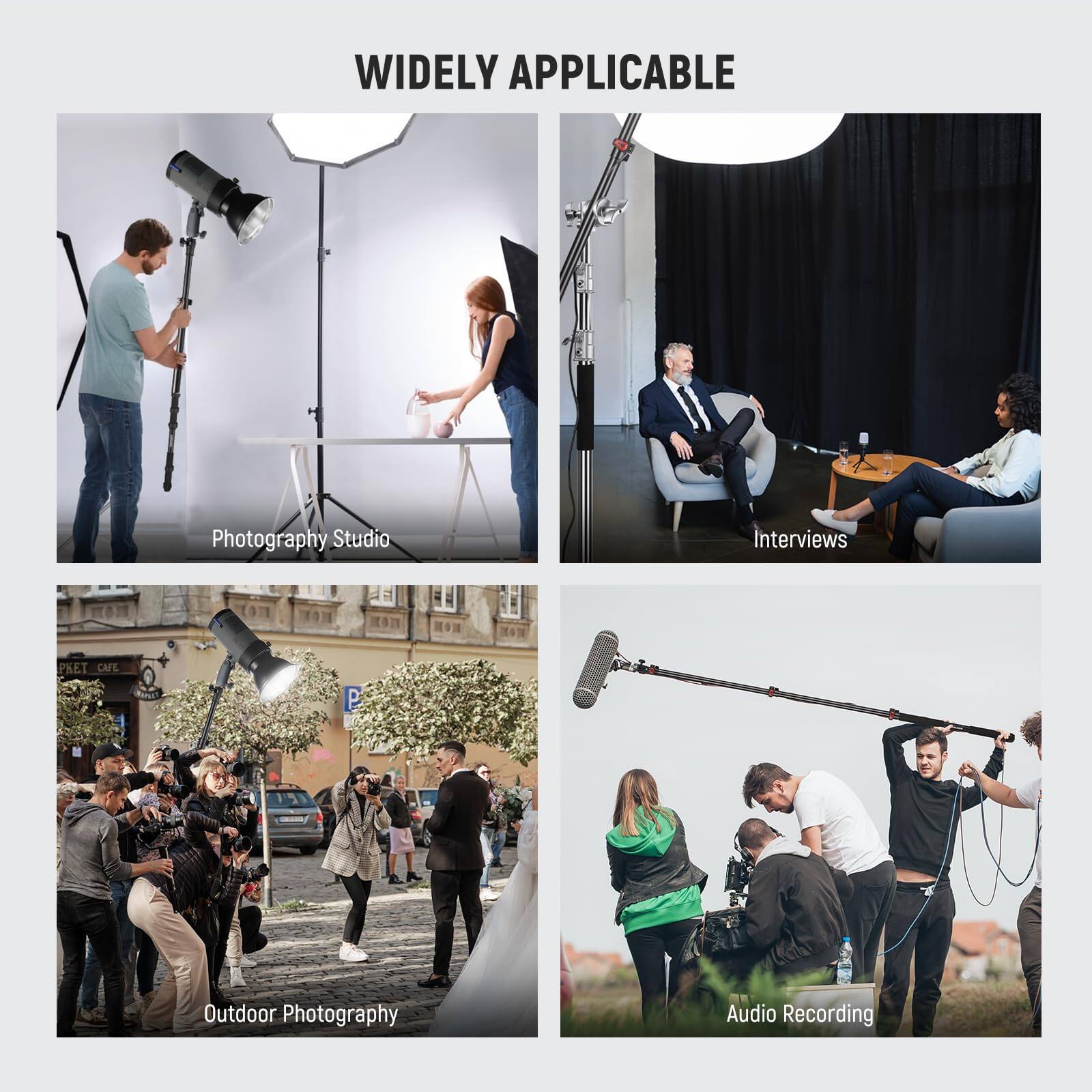 WIDELY APPLICABLE

- Photography Studio
- Interviews
- Outdoor Photography
- Audio Recording
