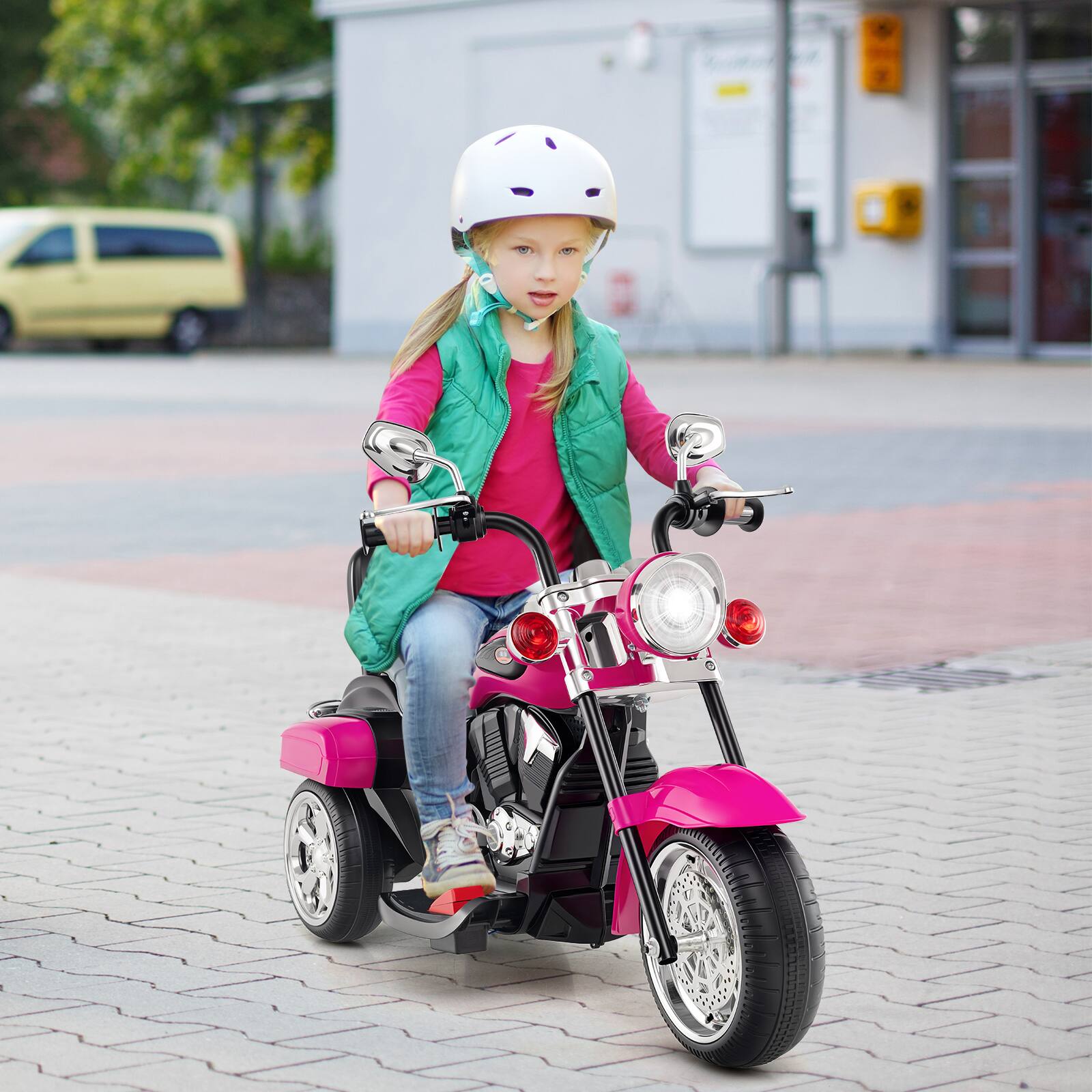 Alt View 1. Costway - Costway 6V Kids Ride On Chopper Motorcycle 3 Wheel Trike with Headlight and Horn Rose - Rose Red.