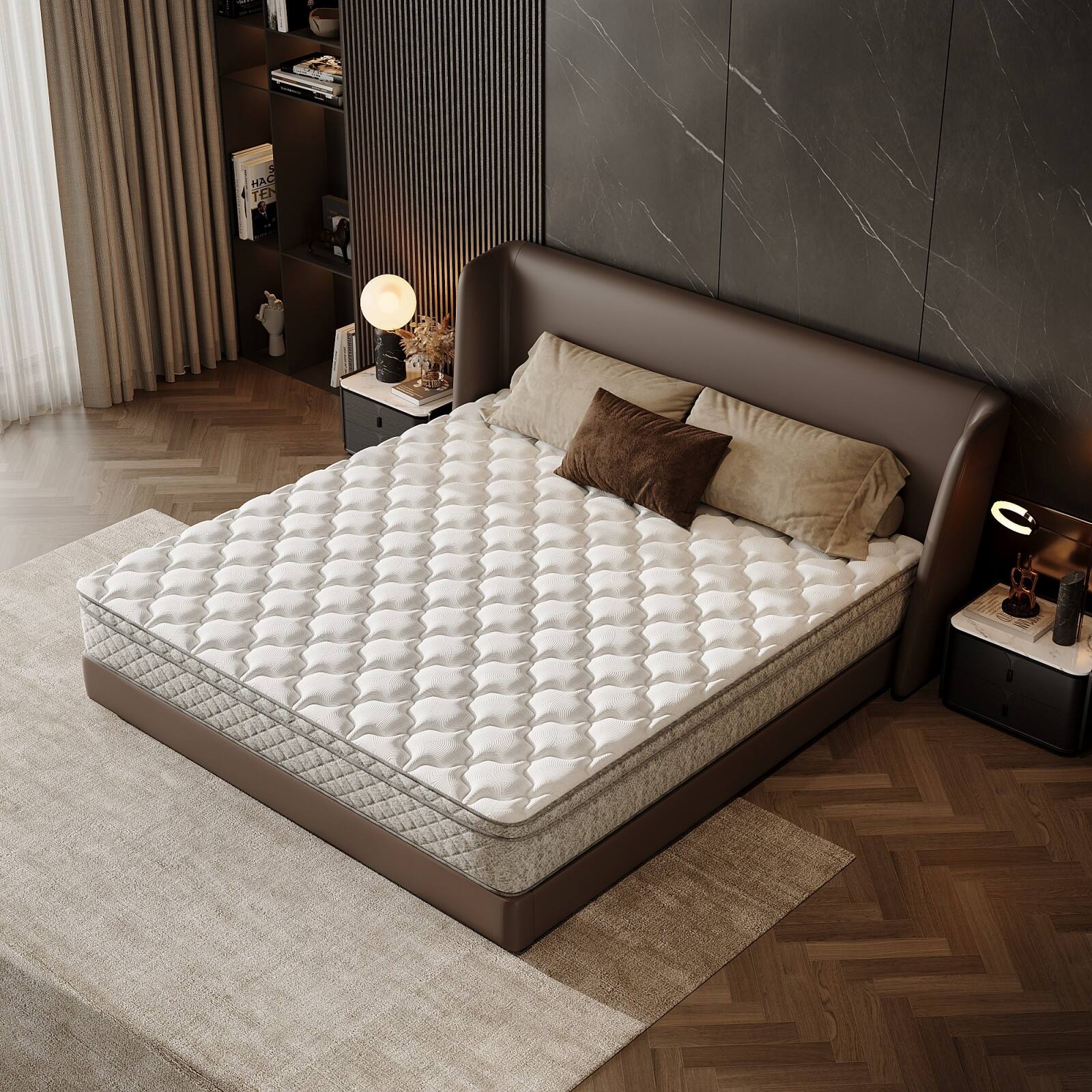 Glintex - 12 Inch King Size Hybrid Mattress in a Box,Memory Foam, Pocket Spring,Zoned Support, Medium Firm,CertiPUR-US & OEKO-TEX - Grey+White