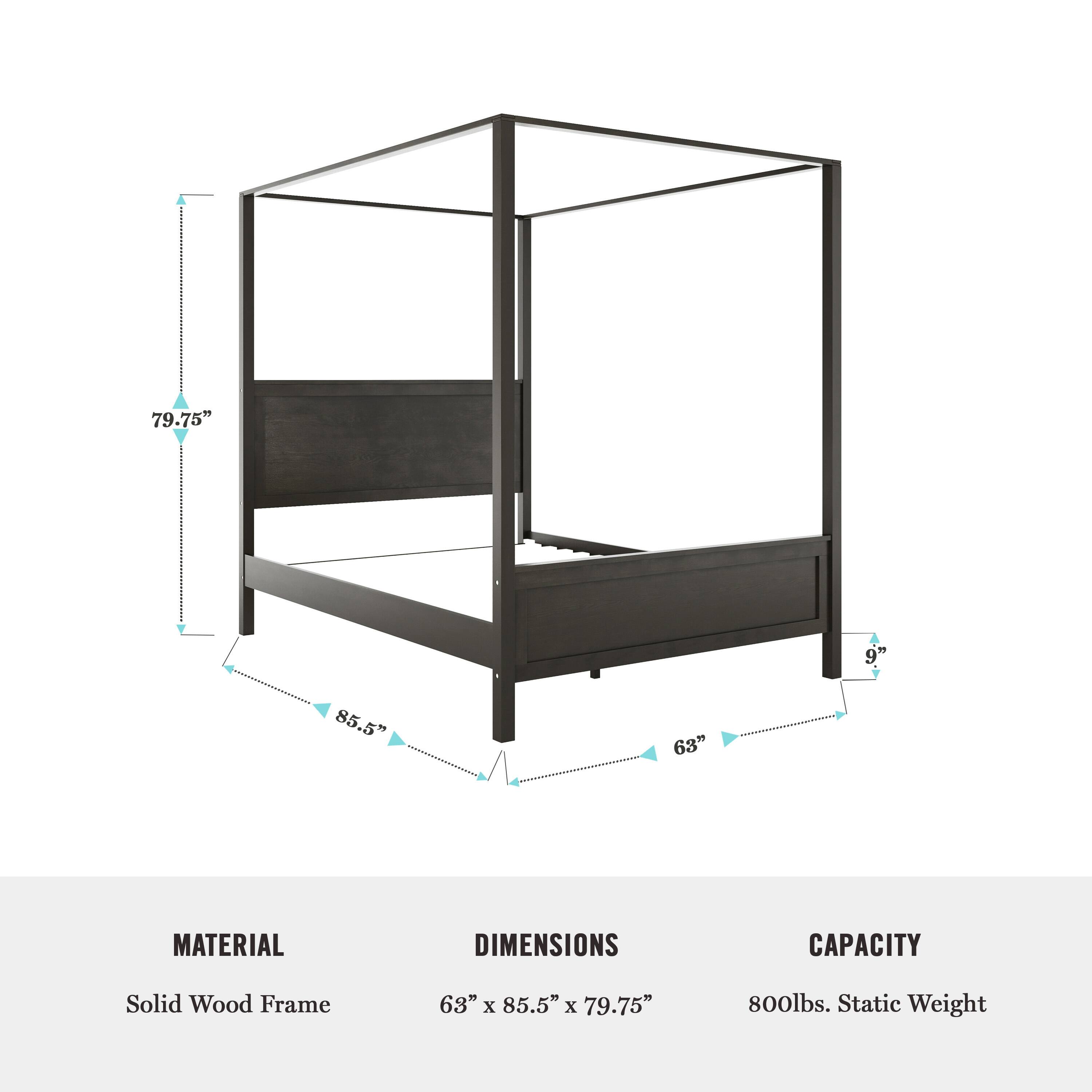 Material: Solid Wood Frame
Dimensions: 63" x 85.5" x 79.75"
Capacity: 800lbs. Static Weight