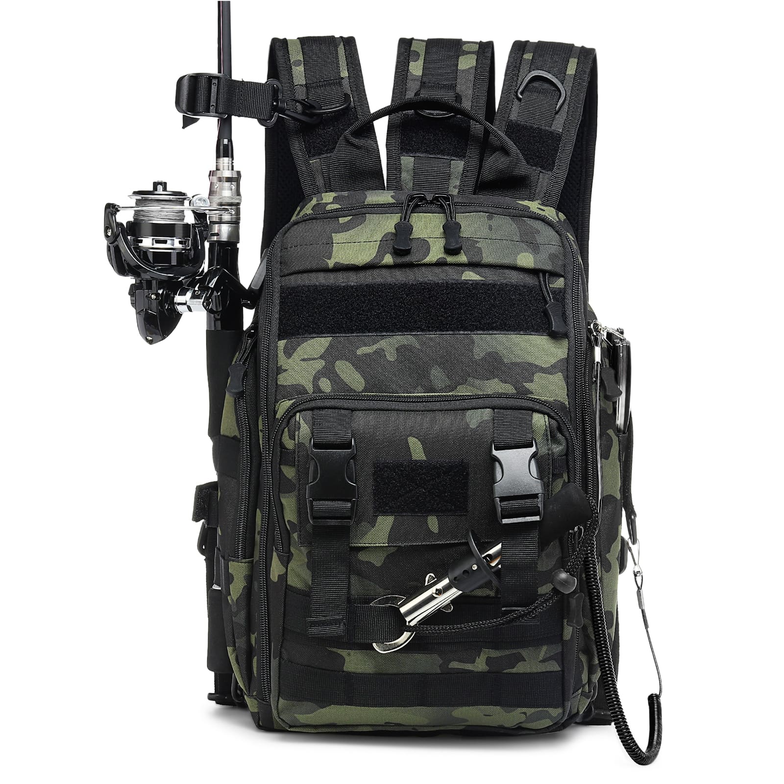 Unique Bargains - 35L Fishing Backpack with Rod Holder Oxford Convertible Tackle Sling Crossbody Bag with Multi Pocket for Men and Women - Green
