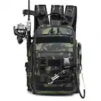 Front. Unique Bargains - 35L Fishing Backpack with Rod Holder Oxford Convertible Tackle Sling Crossbody Bag with Multi Pocket for Men and Women - Green.